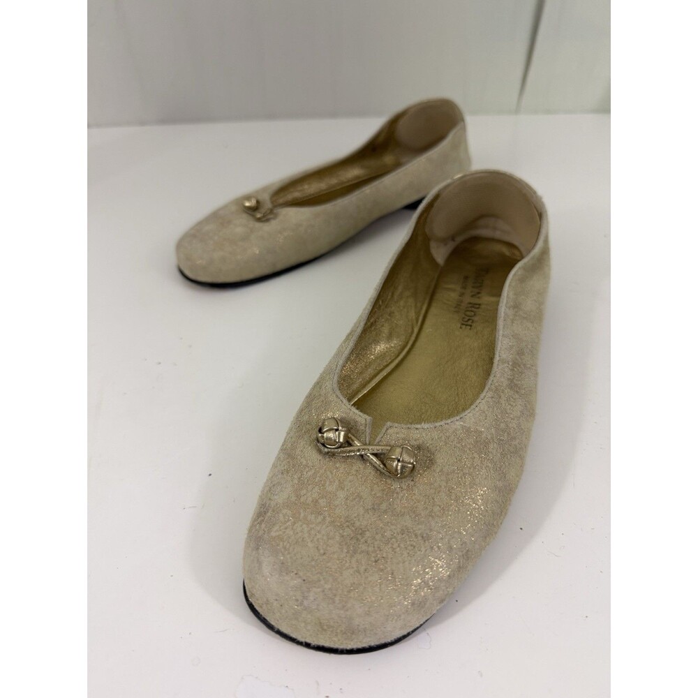 Taryn Rose Gold Shimmery Ballet Flats EU 39 Made in Italy Model Off Duty Luxe